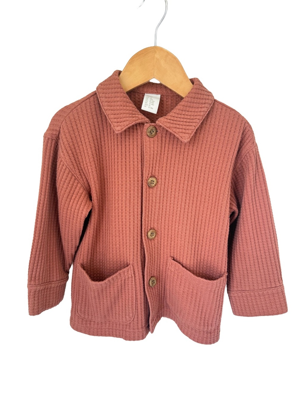 H&M Kids Waffle Button-Front Shirt Jacket in Rust 18 months